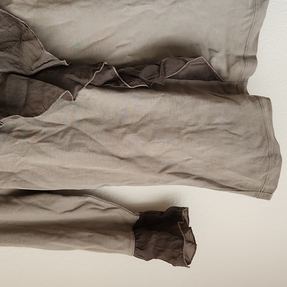 Soft Surroundings Taupe and Brown Ruffle Top - Picture 4 of 11